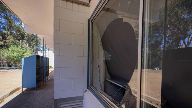 Site shots of the Happy Valley primary school where windows have been smashed, with hundreds of golf balls. Pictured on Jan 16th 2024. Picture: Ben Clark