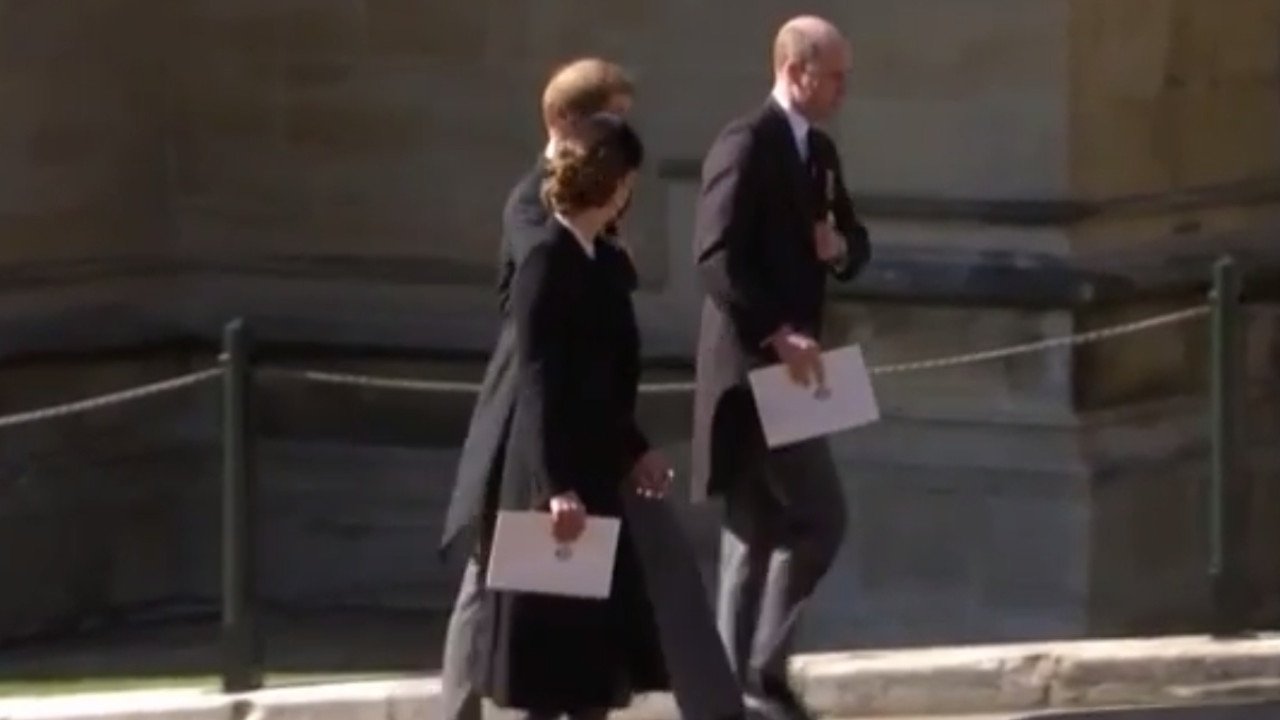 The moment Prince Harry and Prince William came together after the funeral was captured on camera. Picture: 7 NEWS