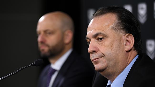 NRL CEO Todd Greenberg (left) and ARLC Chairman Peter V'landys. Picture: AAP Image/Joel Carrett