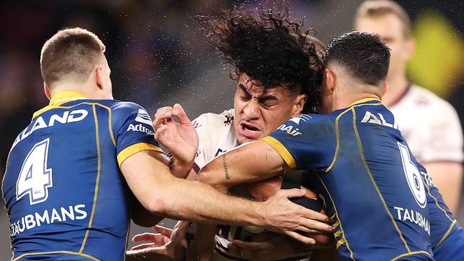 Manly coach Des Hasler blew up over a late penalty against Christian Tuipulotu. Picture: Mark Kolbe/Getty Images