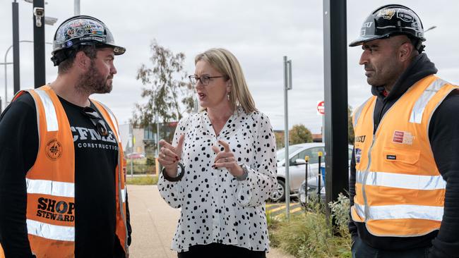 Minister for Transport Infrastructure, Jacinta Allan was at the Ferris Road level crossing at Cobblebank Station on Wednesday. Picture: NCA NewsWire / David Geraghty