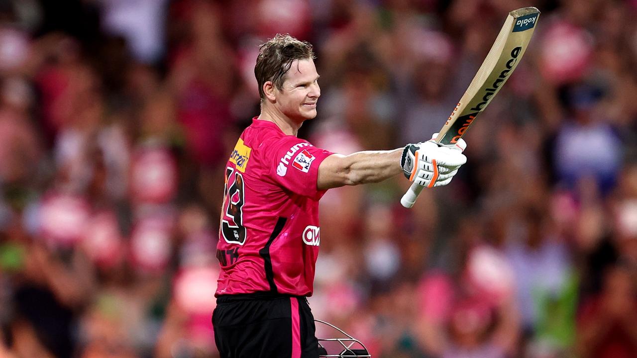 Smith celebrates scoring his century. Picture: Getty Images