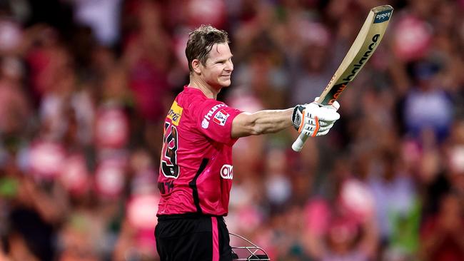 Smith celebrates scoring his century. Picture: Getty Images