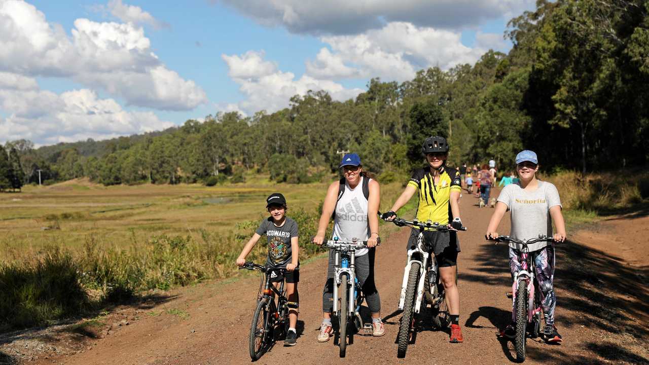 Xavier Lommerse, Melinda Lommerse, Alexia Broome, Elke Lommerse at the opening of the Mary Valley Rail Trail. Picture: Gympie Regional Council