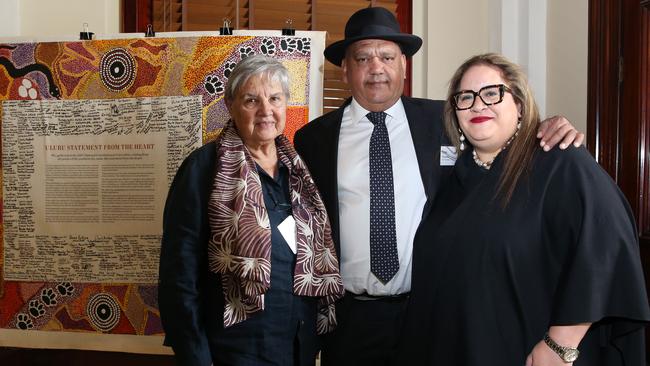 Pat Anderson, Noel Pearson and Megan Davis when The Uluru Statement from the Heart won the 2021 Sydney Peace Prize. Picture: Britta Campion/The Australian