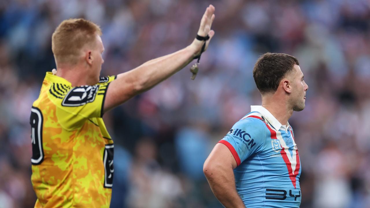The Roosters lost Sandon Smith to the sin bin for a high shot on Anzac Day. Picture: Cameron Spencer/Getty Images