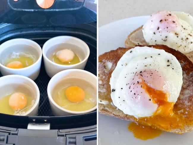 Air fryer poached eggs hero