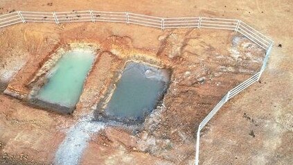 The image was taken in May 2018 showing driller sumps that contain compounds of material pumped into the ground during the bore construction process. Picture: Coast and Country