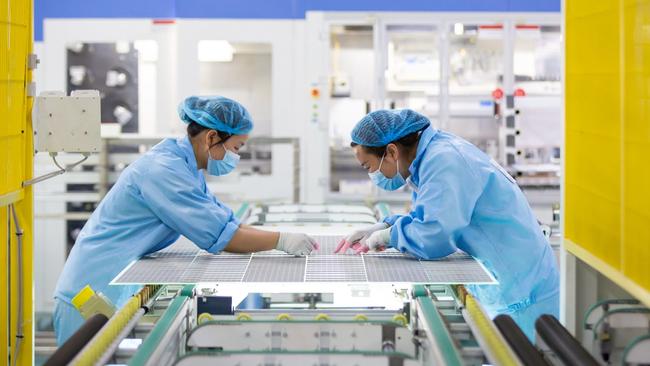 A solar-panel production line in Nantong, China. Picture: Zhai Huiyong/VCG/Getty Images/WSJ