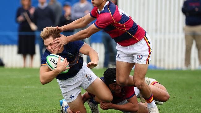 Action from the GPS rugby round 1 match between Churchie and Brisbane State High. Pictured is ChurchieÃ&#149;s Frankie Goldsbrough. Picture: Tertius Pickard