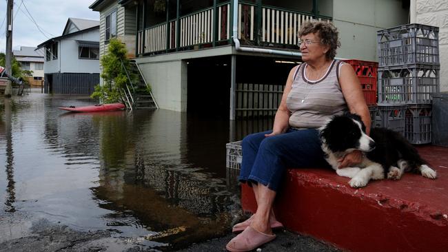 Diny McFarlane, owner of the Lawrence General Store looks out over the floodwater level at her home and shop in Lawrence, on the NSW mid-north coast. The Clarence river has broken it's banks in Lawrence and the town is experiencing moderate flooding in low lying areas. This is the second time Ms Mcfarlane has seen the floodwater up to the steps of her business in two years. Pic: Dan Himbrechts