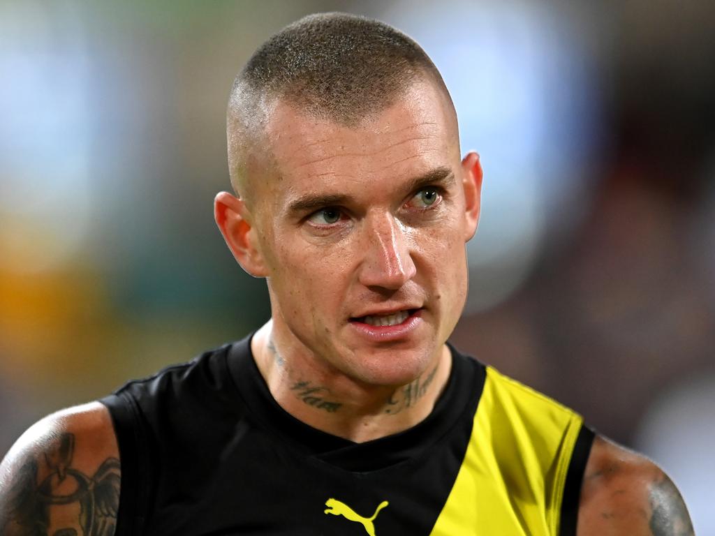 Dustin Martin of the Tigers looks on during the round 10 AFL match between Brisbane Lions and Richmond Tigers at The Gabba, on May 18, 2024, in Brisbane, Australia. (Photo by Albert Perez/AFL Photos via Getty Images)