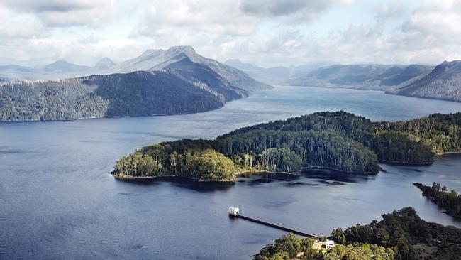 An aerial view of Pumphouse Point in Tasmania. Picture: Pumphouse Point.