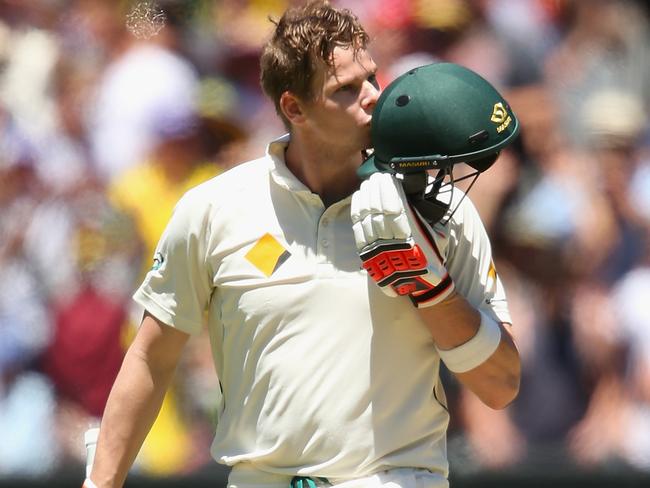 Steve Smith celebrates another Test century. Picture: Getty