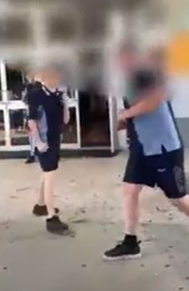 Screenshot from video of Flagstone State Community College students fighting in uniform. Photo – contributed.