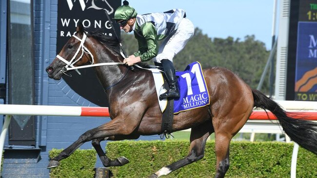 She's All Class winning the Wyong Magic Millions. Picture: Steve Hart Photographics