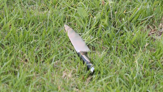 A knife found near the scene of a deadly stabbing in Coburg North. Picture: David Crosling