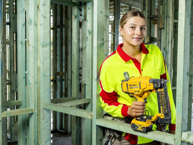 Apprentice Kaylee Kimber at Metricon construction site at Stretton, Monday, April 22, 2024 - Picture: Richard Walker