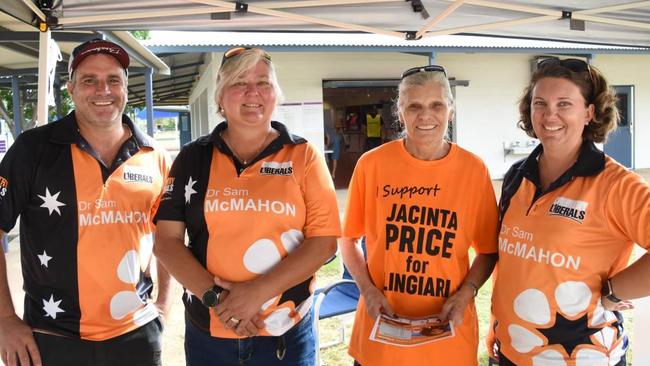 Left to Right. Jeff Usher, Sam McMahon, Debbie Aloisi and Melanie Usher in Katherine on Voting Day, May 18, 2019. SUPPLIED