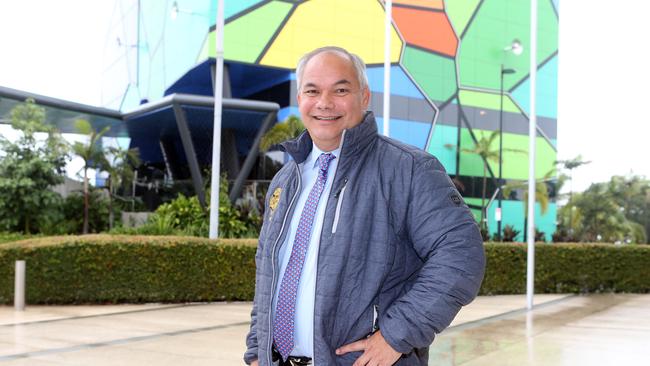 Mayor Tom Tate doing a press conference to announce Gold Coast Light rail has been named a national priority project. Picture: Richard Gosling