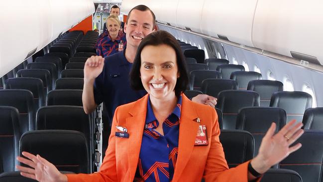 Jetstar aircrew and staff officially launch the new uniforms at Gold Coast Airport. Picture: Glenn Hampson