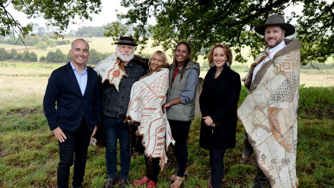 Deputy Premier James Merlino with Troy McDonald, co-chair of the Truth and Justice Commission, Auntie Geraldine Atkinson, Melissa Jones, co-chair of the Truth and Justice Commission, Gabrielle Williams, Minister for Aboriginal Affairs and Marcus Stewart at Coranderrk at Healesville for the launch of the Victorian Government's Truth and Justice Commission. Picture: NCA NewsWire / Andrew Henshaw