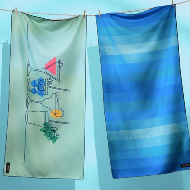 This reversible beach towel is made from plastic bottles.