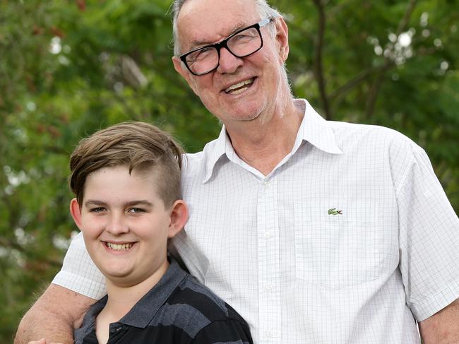 Hayden McPhillimey, 11, saved his granddad's Mark Ulrich life by performing CPR and calling 000 after having a cardiac arrest. Picture: Jonathan Ng