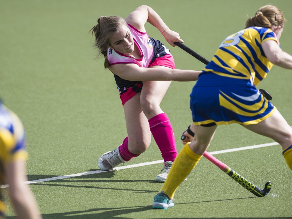 Ella Rogers for Toowoomba 2 against Townsville in Hockey Queensland Championships at Clyde Park, Saturday, May 1, 2021. Picture: Kevin Farmer