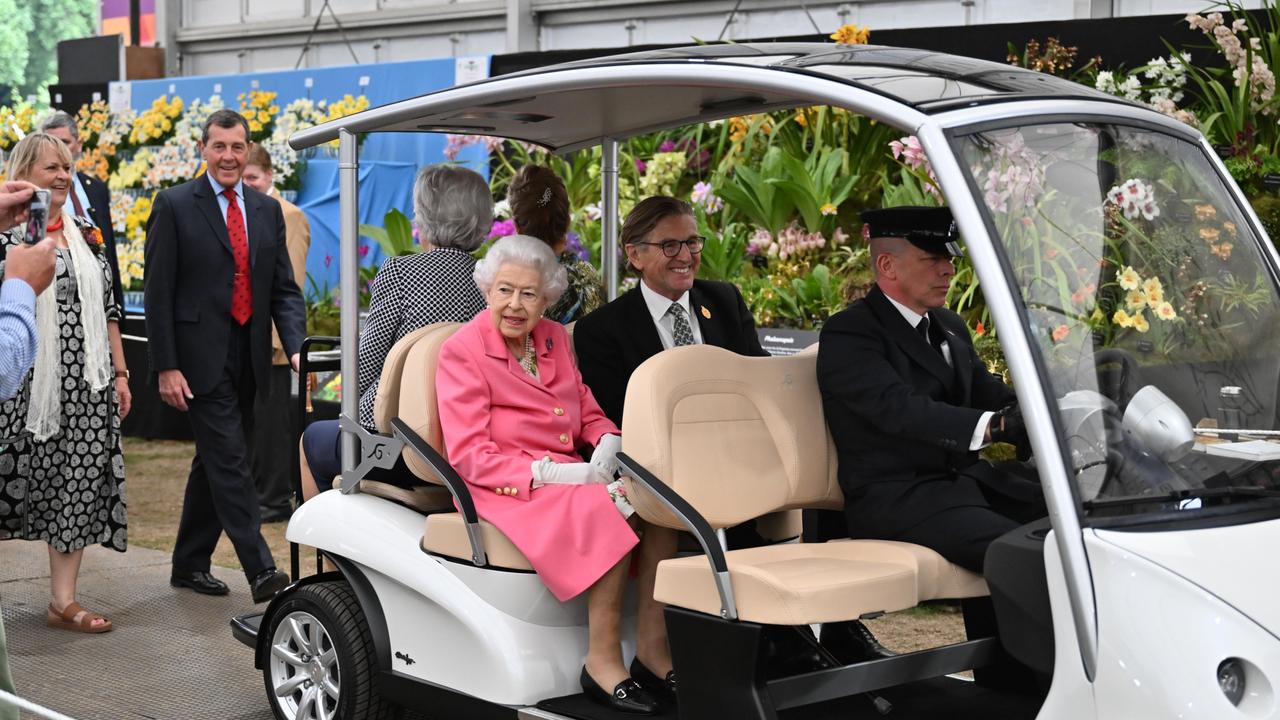 The Queen in a golf cart at the Chelsea Flower Show on May 23, 2022. Picture: Paul Grover/Getty Images