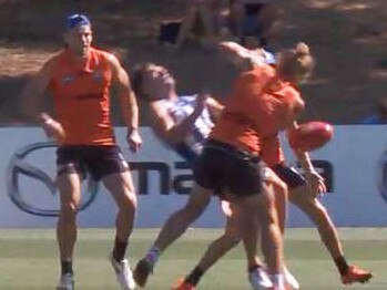 Shaun Higgins cops a big bump at pre-season training