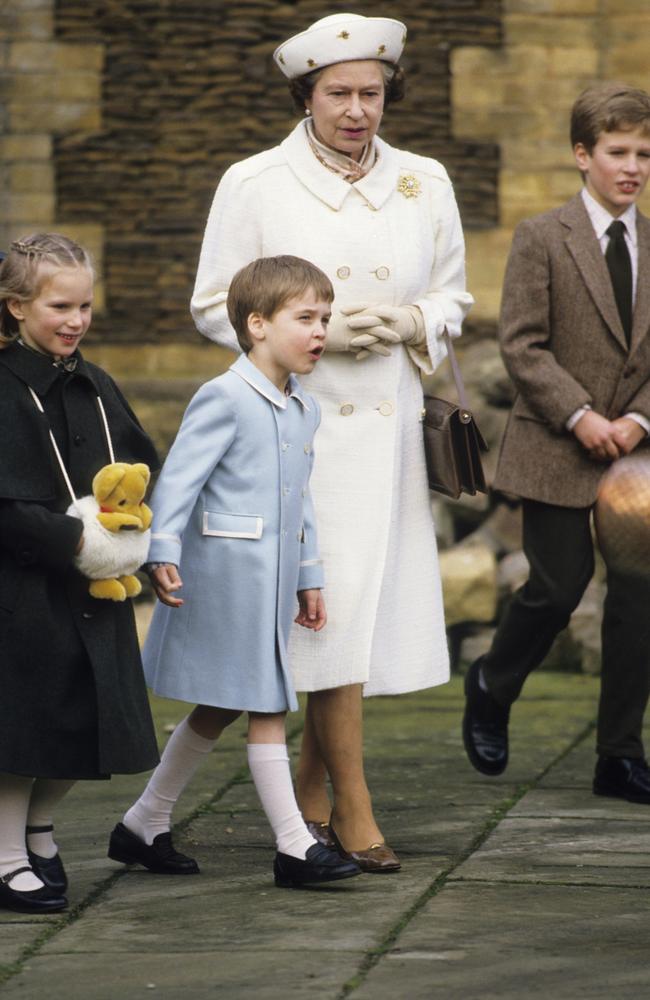 Zara Phillips and Prince William with their grandmother, the Queen at Sandringham. Picture: Georges De Keerle/Getty Images