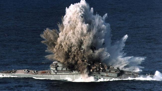 The power of a Mark 48 war-shot torpedo directed over the horizon from the submerged HMAS Farncomb, the second of Australia's Collins Class submarines. Picture: PO Scott Connolly and AB Stuart Farrow.