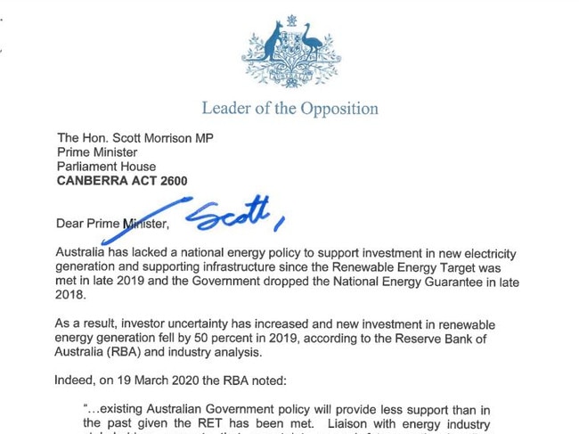 Portion of the first page of the letter sent from Anthony Albanese to PM Scott Morrison.