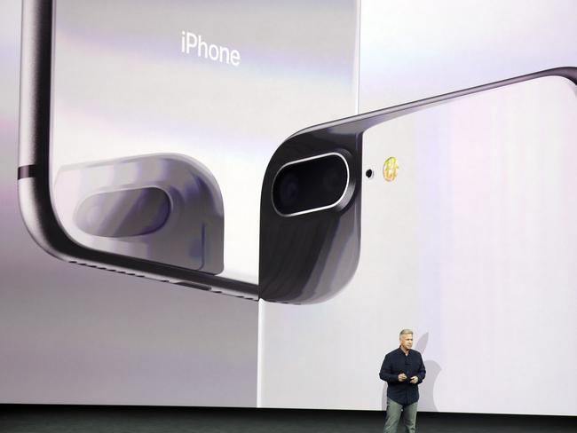 Phil Schiller, Apple's senior vice president of worldwide marketing, shows the new iPhone 8 camera will be the best ever. Picture: AP