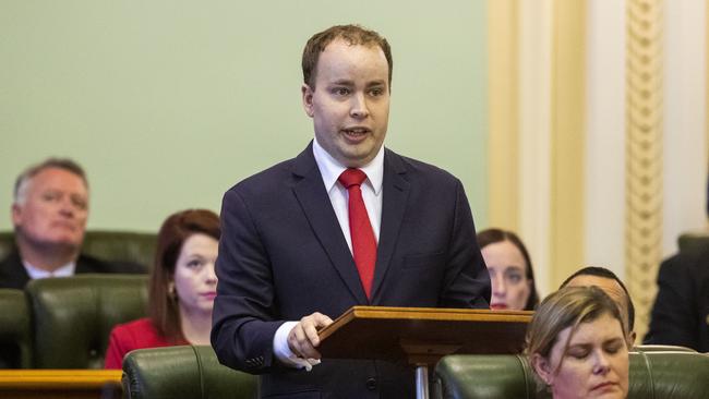 Queensland Minister for Housing and Public Works and Minister for Sport and Duncan Pegg announced he has cancer at Parliament House in Brisbane, Tuesday, November 26, 2019. (AAP Image/Glenn Hunt)