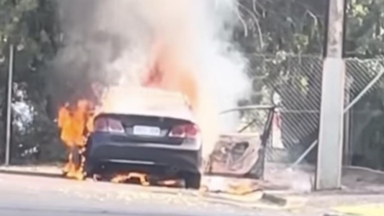 The getaway car was found in flames just two hours after the shooting in Kurralta Park. Picture: 7 NEWS