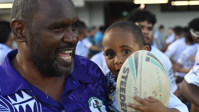 Moses Snr and Moses Jnr Wigness at the Humpty Dumpty Foundation round of 2022 NRLNT season. Picture: (A)manda Parkinson