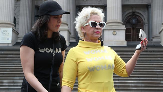 UK far right activist Kellie-Jay Keen outside the Victorian parliament. Picture: NCA NewsWire/David Crosling