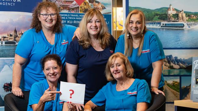 HelloWorld Travel Hornsby staff Sara, Anne, Senia and (front) Marina and Trudy are ready for the company’s charity quiz night. Pictures: Julian Andrews