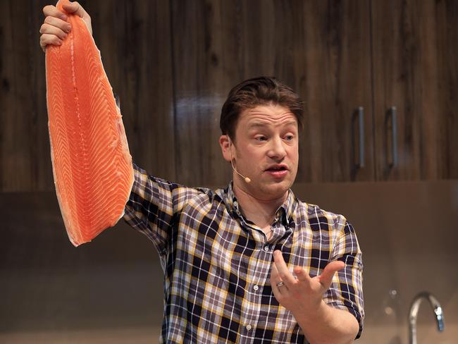 Jamie Oliver hosts a cooking class on the opening day of the 2015 Sydney Royal Easter Show. He loves showing fans how to cook better. Picture: Sam Ruttyn