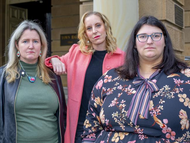 Salamanca Market stallholders from left, Jennifer Hoy, Emma Hope and Nadia Tanase, who are upset about the proposed hike in stall site fees at the weekly. Picture Matthew: Growcott