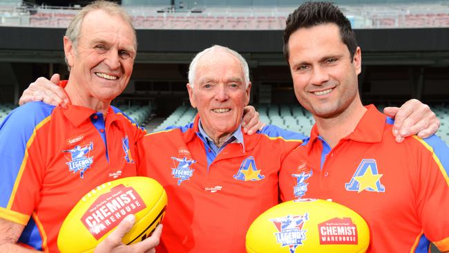 Graham Cornes, Neil Kerley and Gavin Wanganeen at Adelaide Oval, after being announced as the assistant coaches for the All Stars in the 2018 EJ Whitten Legends game. (AAP Image/ Brenton Edwards)