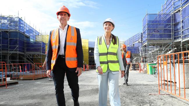 Housing Minister Meaghan Scanlon and Treasurer Cameron Dick at a recent social housing development. Picture: Liam Kidston