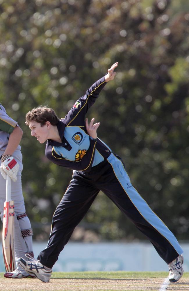 Emma “Gags’’ Gallagher bowling for Dandenong.