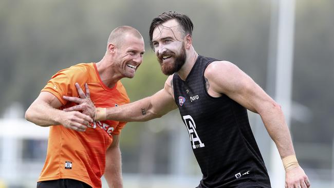 Charlie Dixon (right) moved well on Port’s pre-season camp in Maroochydore. Picture: Sarah Reed