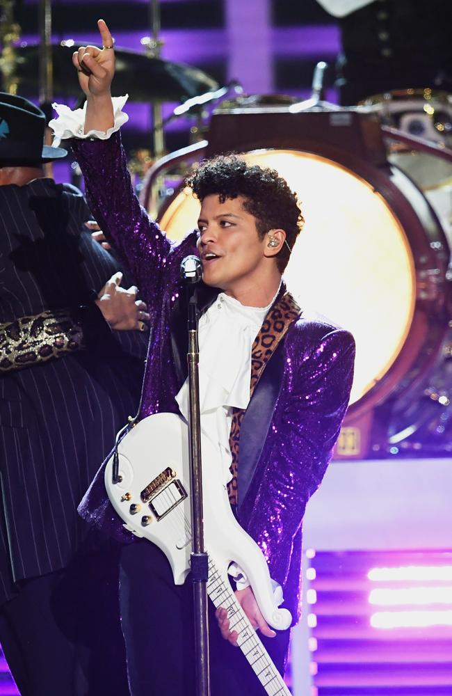 Bruno Mars performs onstage during The 59th GRAMMY Awards at STAPLES Center on February 12, 2017 in Los Angeles, California. Picture: Getty