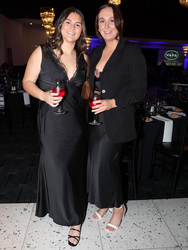 MELBOURNE, AUSTRALIA – OCTOBER 9 2024Molly Stewart and Jess Lowry at the VAFA Awards Night at the San Remo Ballroom in Carlton on October 9, 2024Picture: Brendan Beckett