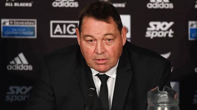 New Zealand's head coach Steve Hansen took a shot at the improved Wallaby scrum. Picture: Marty Melville/AFP