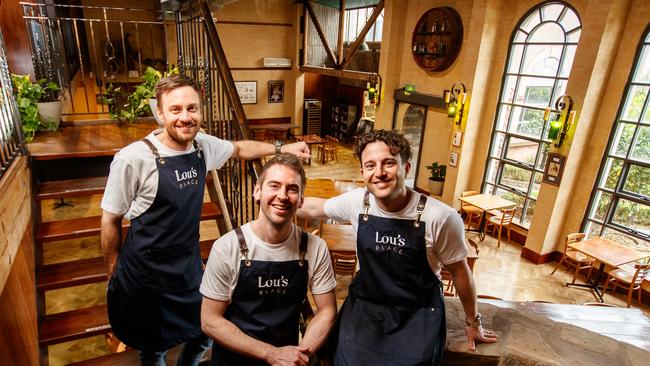 Chefs Dean Zammit, Callum Hann and Themis Chryssidis in their new restaurant Lou's Place in Rowland Flat, Barossa Valley. Picture: Matt Turner.